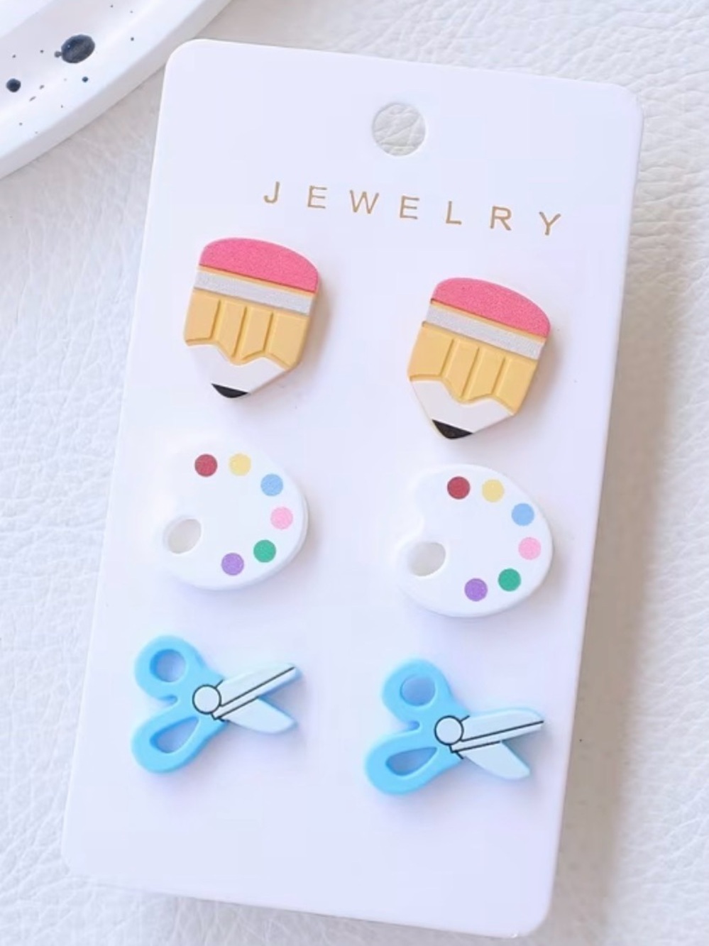 Adults and Kids School-Themed Earring Set - Pink, White & Blue